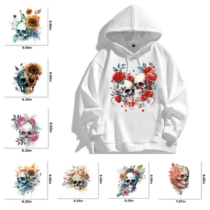 Sudadera con capucha de punto de algodón 100% unisex, estampado de transferencia térmica OEM, patrón de esqueleto de Calavera, cuello redondo para invierno - Product Image 5
