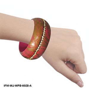 Handmade Wooden Painted Bangle for Women <b>Red</b> and Gold Floral Lacquer <b>Bracelet</b> Ethnic Indian Style Jewelry - Product Image 4