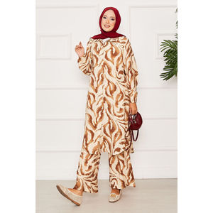 Coffee Brown Crepe Fabric 2-Piece Shorts Set XL Size <b>Button</b>-Down Front and Elasticated Cuffs for Daily Wear - Product Image 1