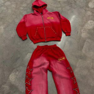 Conjunto de Sudadera con capucha de dos piezas de algodón 100% Vintage para hombre, pantalones de chándal de felpa francesa, lavado con ácido desteñido al sol con logotipo bordado en 3D - Product Image 5