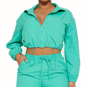 Plus Size Custom OEM High Quality Women's Waterproof Windbreaker Solid Eco-Friendly Tracksuit Zip-Up Jogger Set for Outdoor - Product Image 3