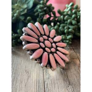 Navajo Made Pink Conch Sterling Silver <b>Adjustable</b> <b>Ring</b> Rose Gold Plated Bezel Set Inlay Trendy Fashionable Gift - Product Image 3