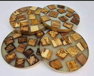 Sous-verres rectangulaires en bois fait main avec incrustation de nacre blanche, écologiques, 5 mm, qualité supérieure, qualité export - Product Image 2