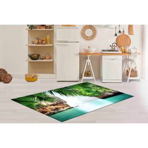 Tapis imprimé paysage marin - Tapis de couloir vert vue mer tropicale côtière, avec tapis à poils doux - Product Image 4