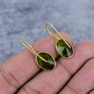 Art Nouveau Antique 12 Birthstone Oval <b>Peridot</b> Sterling Silver Long New Design 18k <b>Gold</b> Plated <b>Earrings</b> Women Jewelry - Product Image 4