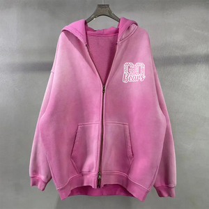 Sun Fade Acid Wash Hoodies Ropa de calle de gran tamaño Manga larga Cremallera Up Sudaderas con capucha lavadas con ácido con diseño serigrafiado - Product Image 5
