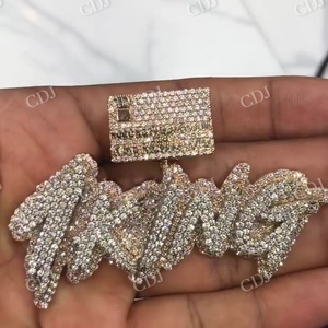 Pendentif personnalisé glacé Hip Hop lettre motif Logo nom pendentif 100% passé diamant testeur 925 argent VVS Moissanite pendentif à breloques - Product Image 1