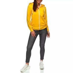 Sweats à capuche avec fermeture éclair complète logo personnalisé grande taille vêtements pour femmes décontracté surdimensionné XXL hiver douane coton polaire jaune sweats à capuche pour femmes - Product Image 4