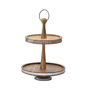 Abordable bois d'usine avec incrustation de métal autour de la bordure bois naturel 2 niveaux gâteau support créatif moderne gâteau et pâtisseries support gâteau - Product Image 1