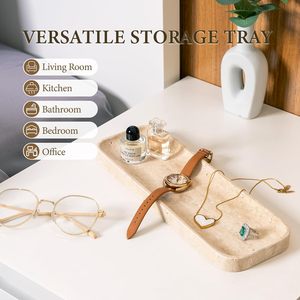 Plateau en marbre Koville pour lavabo de salle de bain, 12x4 pouces, beige naturel, léger, moderne, organisateur de comptoir de cuisine - Product Image 4