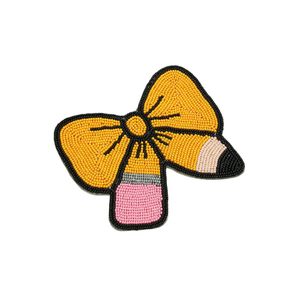 Posavasos Cuadrados Bordados con Cuentas, Diseño de Lazo y Lápiz, Tema de Regreso a Clases, Nueva Colección, Hechos a Mano - Product Image 1