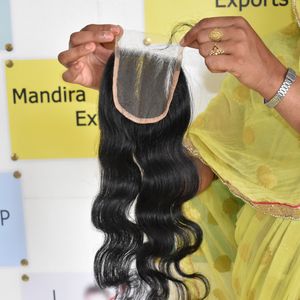 Cabello natural virgen con cutícula alineada Color natural 4*4 Cierre Bodywave 100% Tejido sin procesar Templo Cabello humano peruano - Product Image 1