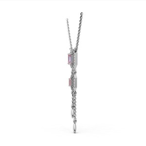 IGI Certified Lab Grown Diamond Emerald Cut Pink <b>Ruby</b> Halo Pendant <b>Necklace</b> in 18K Gold Modern Geometric Designer <b>Necklace</b> - Product Image 2