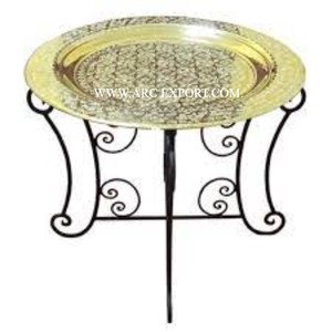 Table marocaine vintage en métal et acier inoxydable, faite à la main pour chambre à coucher et salon, meubles d'hôtel de grande taille de grande qualité - Product Image 4