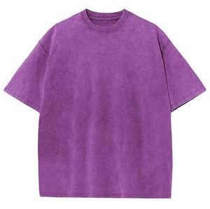 Alta calidad verano en blanco Unisex ancho cuello redondo manga corta de gran tamaño para hombre 250gsm algodón Vintage lavado ácido camiseta al por mayor OEM - Product Image 2