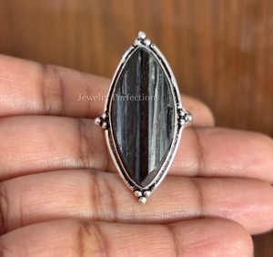 Bague en argent sterling 925 avec pierre précieuse en tourmaline noire originale, sertie en bezel, moissanite, bijoux de créateur, vente en gros, usine de bijoux - Product Image 1