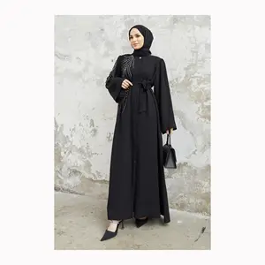 2024新款软绉纱刺绣巴勒斯坦Kefiyyeh Abaya斋月流苏Abaya女性穆斯林服装谦虚伊斯兰服装