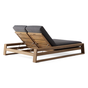 Chaises longues Style moderne lit Double solaire meubles d'extérieur de luxe en bois de teck - Product Image 4
