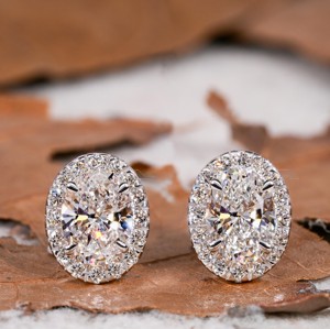 Pendientes minimalistas de oro blanco de lujo, pendientes de diamantes cultivados en laboratorio de corte brillante ovalado, regalos de joyería, pendientes de novia para mujer - Product Image 1