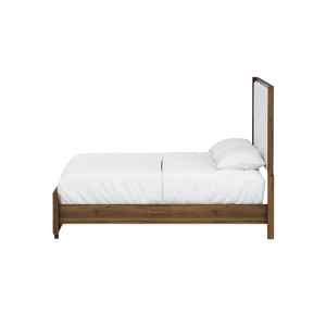Modern Minimalist Solid Teak <b>Wood</b> Eco-Friendly <b>Platform</b> <b>Bed</b> with Full Upholstered Headboard for Indoor Bedroom - Product Image 5