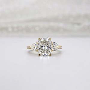 IGI Certified Three Stone Cushion Cut Engagement <b>Ring</b> with Pave Band Yellow Gold <b>Diamond</b> <b>Rings</b> - Product Image 1