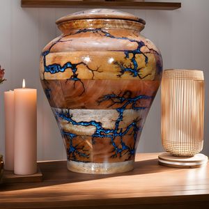 Grande urne en bois de 200 lb pour cendres humaines Urne de crémation pour adultes avec incrustation de résine bleue Urne funéraire commémorative personnalisée pour animaux de compagnie - Product Image 5