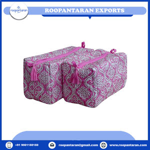 Sacs à cosmétiques en gros, bloc de main indien, coton imprimé, matelassé, ensemble de 2 sacs à cosmétiques en coton rembourré, à vendre - Product Image 6