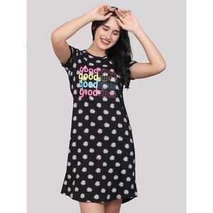 Chemise de nuit courte décontractée Evolve pour femme, 100 % coton imprimé, longueur genou, en tissu tricoté doux pour l'été - Product Image 1