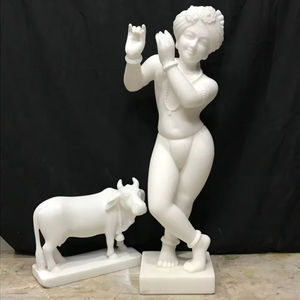 รูปปั้นพระกฤษณะพระกฤษณะสีขาวที่ไม่เหมือนใครรูปปั้นที่สวยงามพร้อมวัวสำหรับบูชาและกฤษณะ - Product Image 2