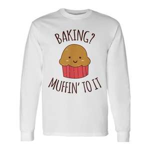 Camiseta de manga larga con estampado de muffins y frases de repostería en oferta como producto promocional - Product Image 1