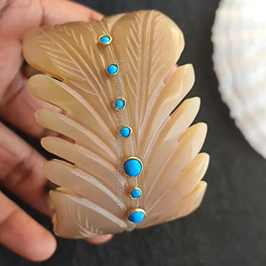 Handmade <b>Shell</b> Leaf Carved <b>Bracelet</b> With Turquoise Inlay Nature Theme Home Decoration Craft Jewelry - Product Image 1