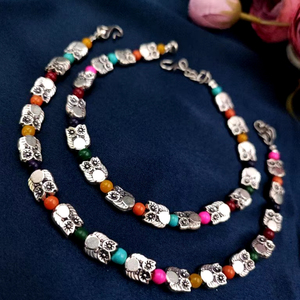 Tobillera de cuentas económica para fiesta para niñas, chapada en plata, con diseño de búho, ligera, estilo Payal - Product Image 1