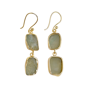 ต่างหูห้อยประดับพลอยเพรนไนต์ชุบทองแบบสองเม็ด สำหรับผู้ค้าส่ง ผู้จัดจำหน่าย และผู้ซื้อที่ต้องการสั่งซื้อจำนวนมาก - Product Image 3