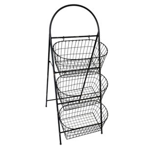 Panier de rangement en fil de fer à 3 niveaux, aspect standard, support à fruits et légumes en métal de forme personnalisée avec finition noire, fait à la main - Product Image 6