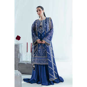 Conjunto de Vestido Indio de 3 Piezas en Tela de Algodón Bordada con Pantalón de Seda Cruda, Modelo Salwar Kameez para Festivales, Número de Modelo FE-52163 - Product Image 3