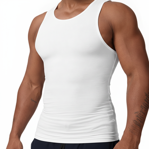 Premium <b>Men's</b> Compression Tank Top Slimming Body Shaper Undershirt High Elasticity Gym Fitness <b>Vest</b> <b>White</b> Workout Shapewear - Product Image 5