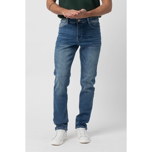 Tissu Slim Fit Blue Denim Stone Wash Comfort pour homme avec élasthanne bleu - Product Image 1