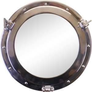 Miroir mural en forme de hublot argenté de 40 cm, hublot marin antique de 12 pouces, fenêtre ronde en verre, décoration nautique pour bateau - Product Image 6