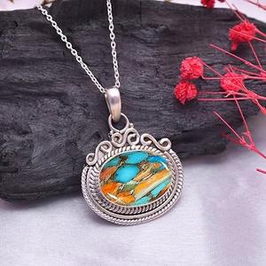 Oyster Cuivre Turquoise Gemstone 925 Sterling Silver Fine Pendentif Bijoux Avec 925 Timbre À La Main Pendentif En Argent Bijoux - Product Image 2