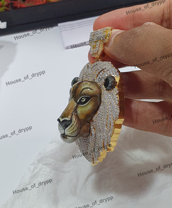 Colgante de Cabeza de León Iced Out con Diamantes de Moissanita, Joyería de Lujo de Acero Inoxidable Estilo Hip Hop para Hombre - Product Image 3