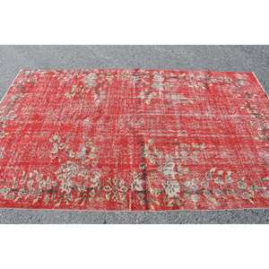 Vintage <b>Red</b> Beige <b>Wool</b> Rug 5.3 X 9 ft Handmade Turkish Large Area Abstract Pattern Rectangle Hallway Latex for Teens Room Rug - Product Image 4