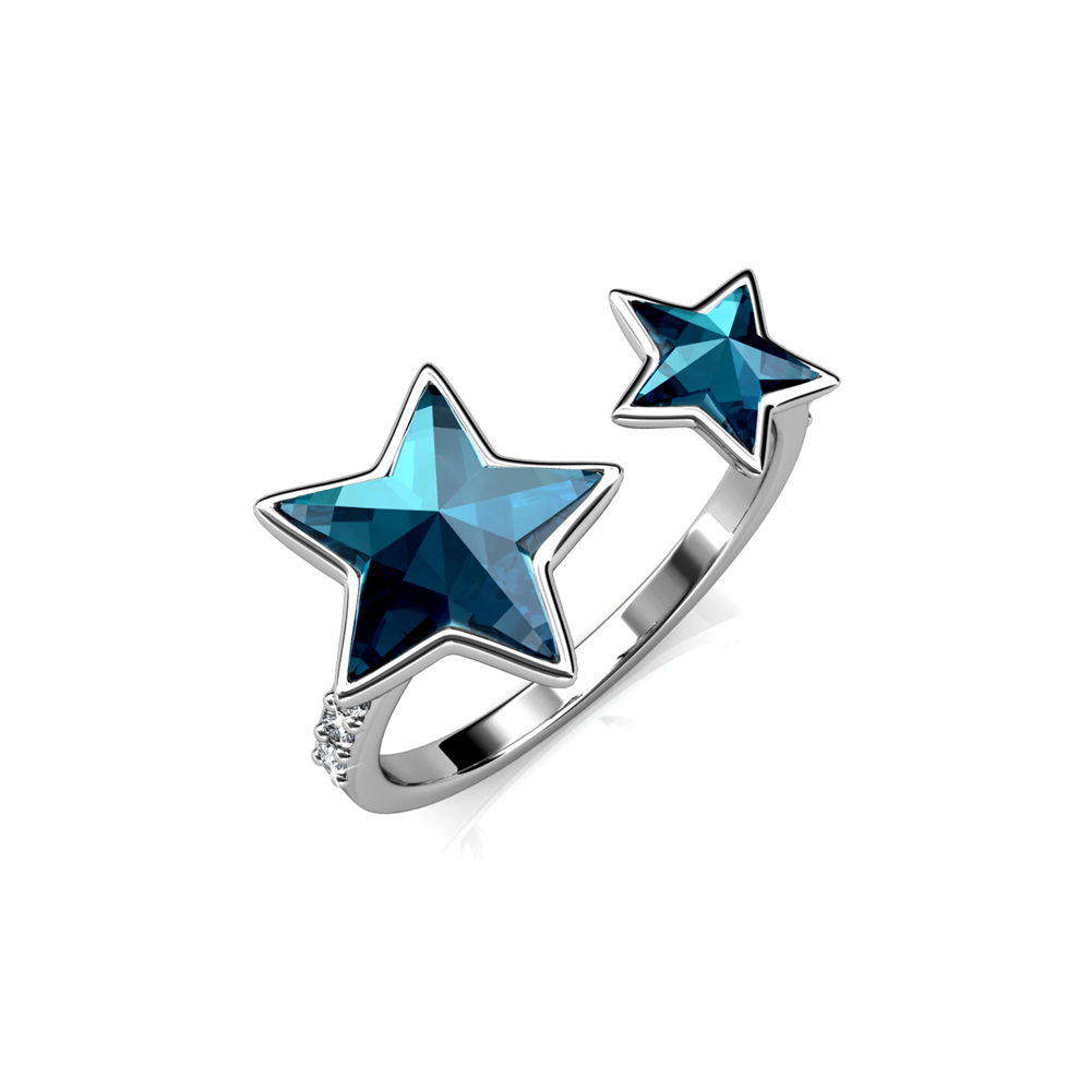 Brass 18K white gold plated fashion ring Bermuda Blue