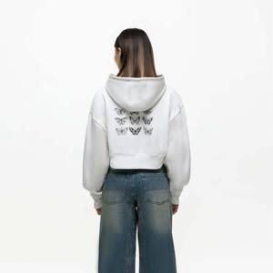Sweat à capuche zippé pour femmes à la mode avec effet lavé unique et ourlet côtelé pour un style décontracté - Product Image 2