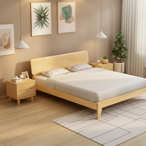High Quality Factory Wholesale Nordic Light Wood <b>Bed</b> <b>Frame</b>, Natural Solid Wood, Easy Assembly - Product Image 1