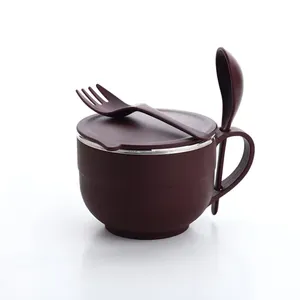 ชุดชามซุปบะหมี่แม็กกี้เคลือบกันร้อน 2 ใบ สีน้ำตาล สำหรับเด็ก ฝึกทานอาหาร ผลิตจากพลาสติกเกรดอาหาร PP และเหล็ก ราคาโรงงาน - Product Image 3