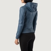 Blouson aviateur en cuir bleu pour femme, véritable peau d'agneau, fermeture éclair, hiver chaud, doublure en coton respirante, vêtements d'extérieur tendance - Product Image 5