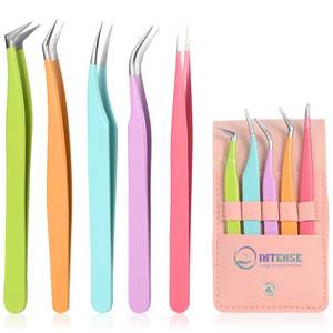 High Precision Stainless Steel <b>Eyelash</b> Extension Tweezers Straight Curved Tips for Volume Lash <b>Applications</b> 10MM Length - Product Image 1