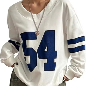 Sudadera con cuello en V bordada de Nueva York para mujer, jersey de manga larga de gran tamaño, moda de otoño 2025 para mujer, diseño personalizado - Product Image 1