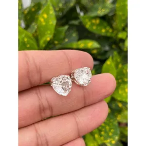 925 Silver <b>Stud</b> <b>Earrings</b> with Crystal Quartz Heart Elegant Crystal Jewelry - Product Image 5