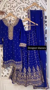 Conjunto Sharara de Diseñador, Salwar Kameez, Ropa Étnica Elegante para Fiesta, Tonos Clásicos, Tela Premium de Georgette Sintética, Reversible - Product Image 4